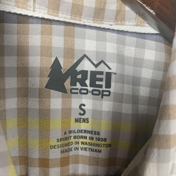 REI Co-op Shirt Mens Small Brown Yellow Plaid Button Down Stretch Hiking Travel - Picture 6 of 16